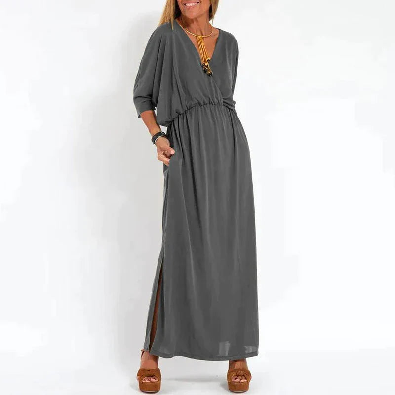 Louisa™ l Lange vintage jurk met zijsplit in hoge taille