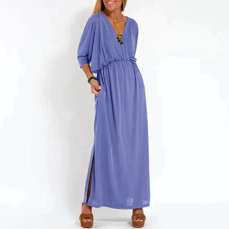 Louisa™ l Lange vintage jurk met zijsplit in hoge taille