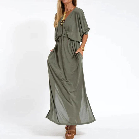 Louisa™ l Lange vintage jurk met zijsplit in hoge taille
