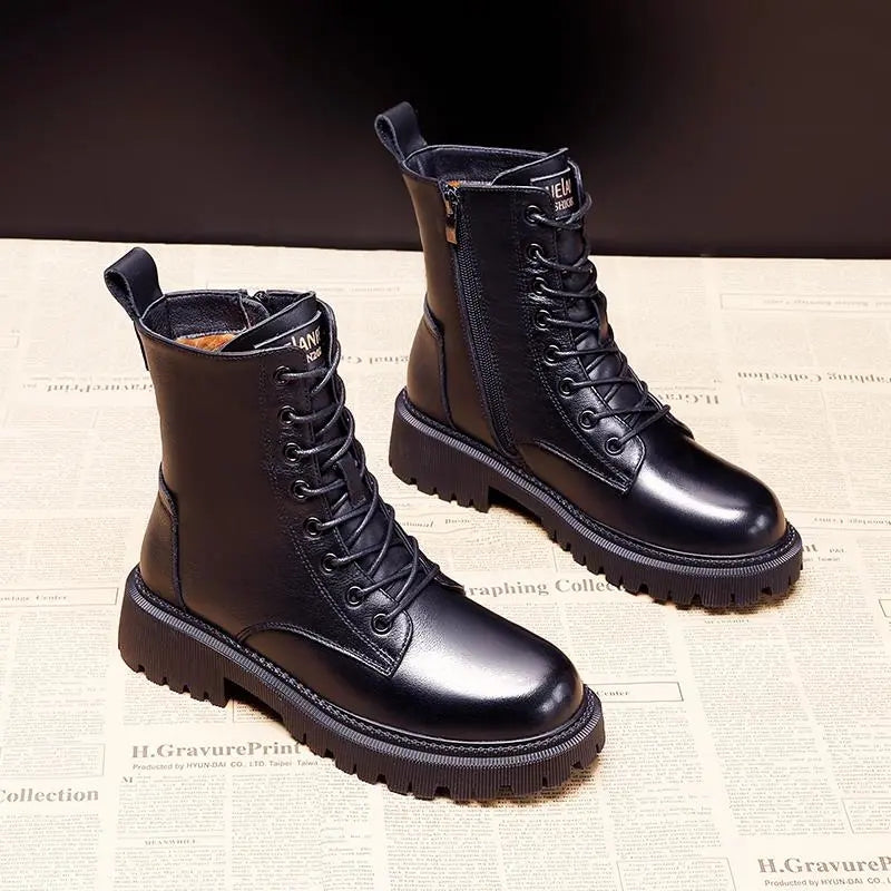 Delphine™ l Zwarte leren winterlaarzen