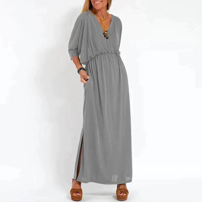 Louisa™ l Lange vintage jurk met zijsplit in hoge taille