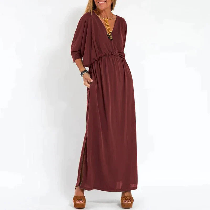 Louisa™ l Lange vintage jurk met zijsplit in hoge taille