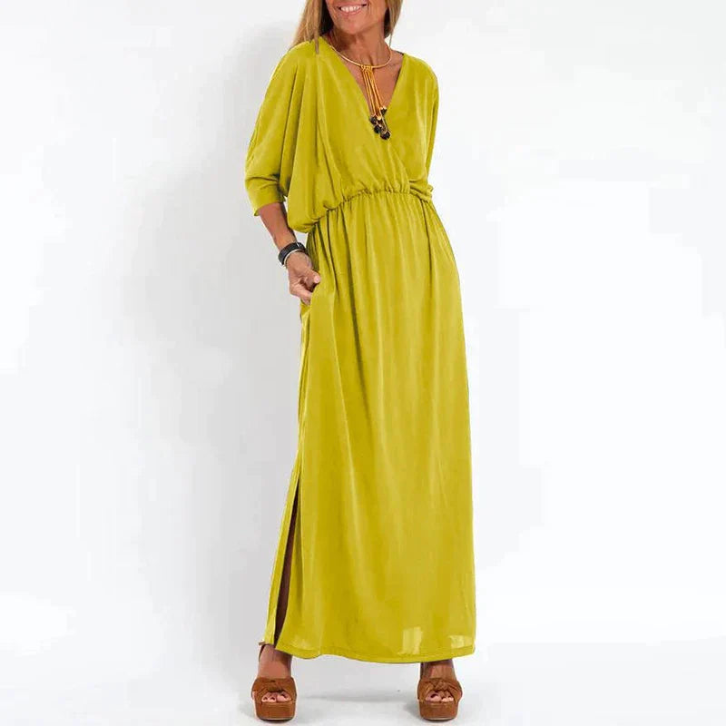 Louisa™ l Lange vintage jurk met zijsplit in hoge taille