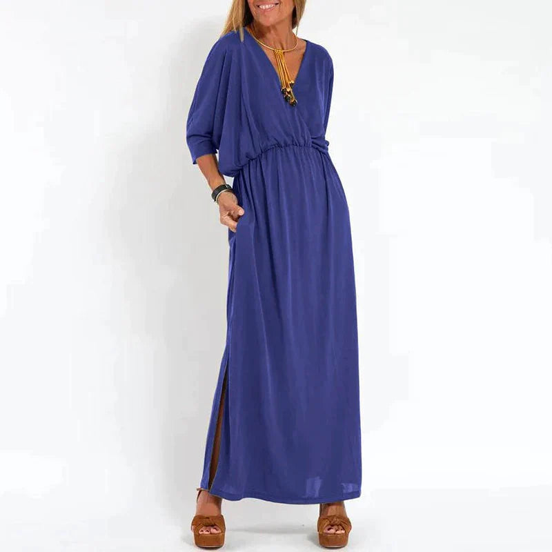 Louisa™ l Lange vintage jurk met zijsplit in hoge taille