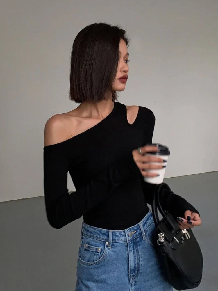 Floriana™ l Zwarte Off Shoulder T-Shirt