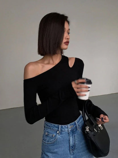 Floriana™ l Zwarte Off Shoulder T-Shirt