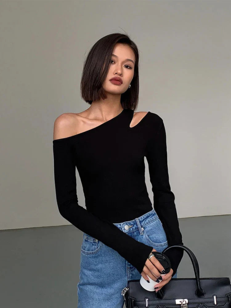 Floriana™ l Zwarte Off Shoulder T-Shirt