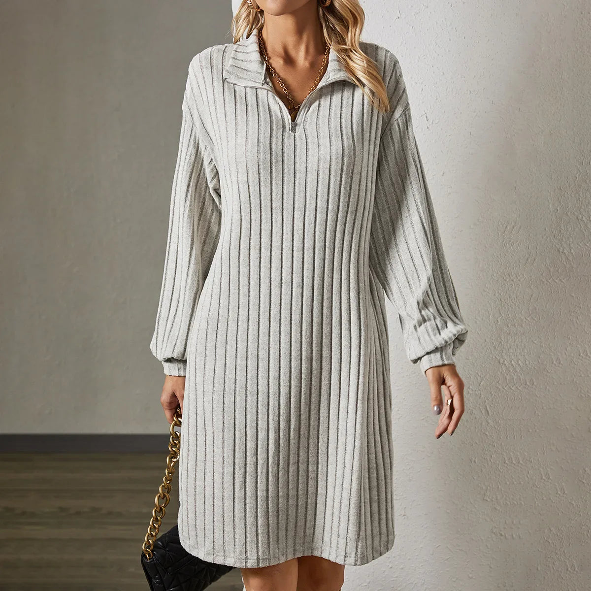 Diva™ l Los gebreide jurk met lange mouwen
