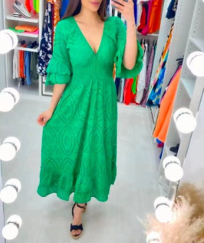 Mirda™ l Casual effen kleur geborduurde swingjurk