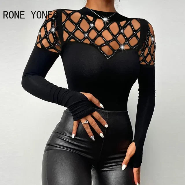 Victoria™ l Chic Rhinestone Criss Cross  Long Sleeves