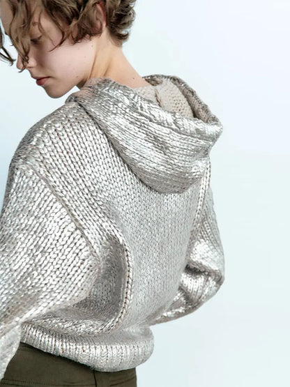 Zaar™ l Zilveren gebreide foil hoodie
