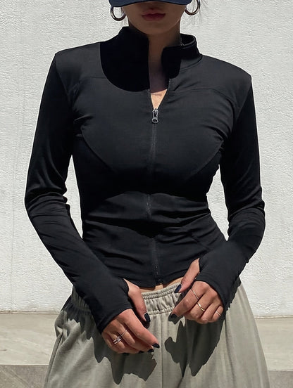 Mela™ | Effen Rollneck T-shirt met Rits