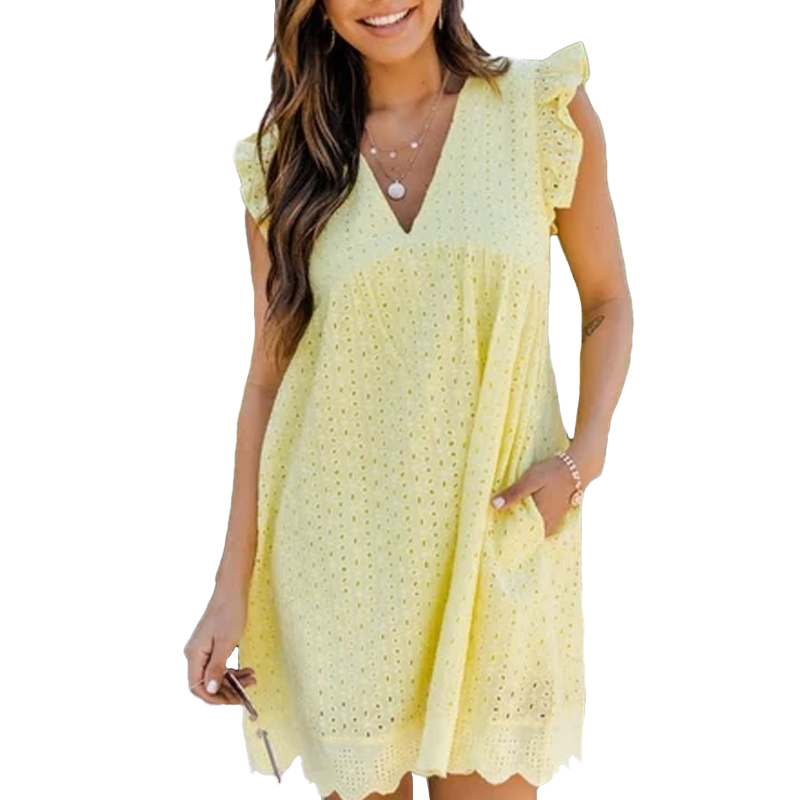 Eli™ | Mouwloze zomerjurk met V-hals en kanten details (met short)