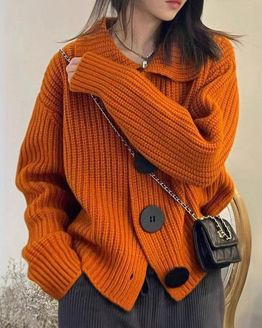Alaya™ | Gebreid Oranje Vest Met Knoopjes
