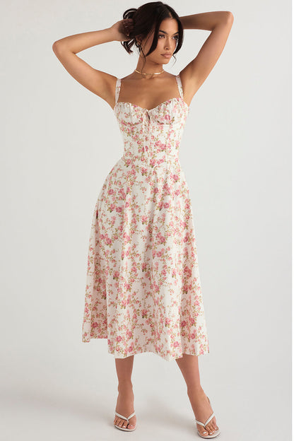Carmen™ | Roze taille vormende midi-jurk