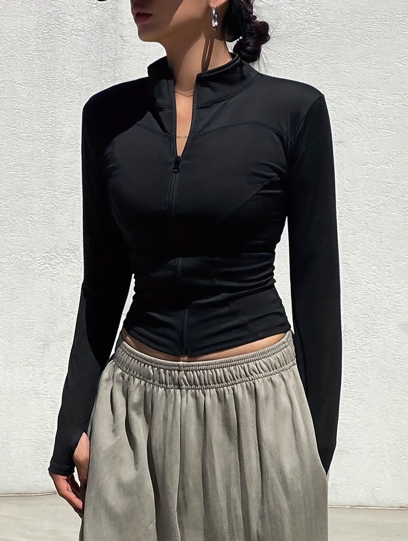 Mela™ | Effen Rollneck T-shirt met Rits