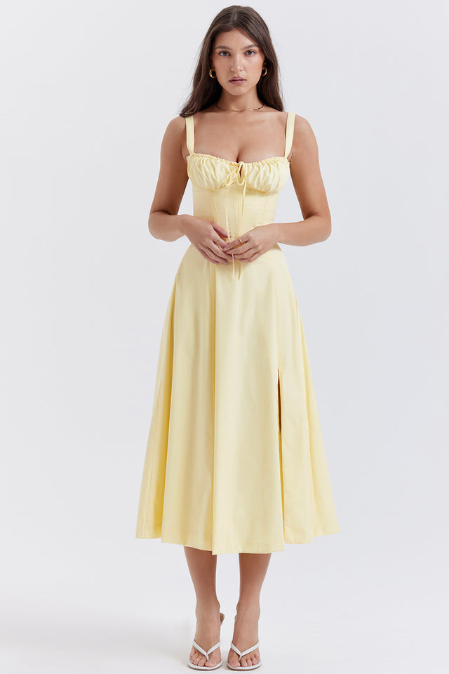 Carmen™ | Gele taille vormende midi-jurk