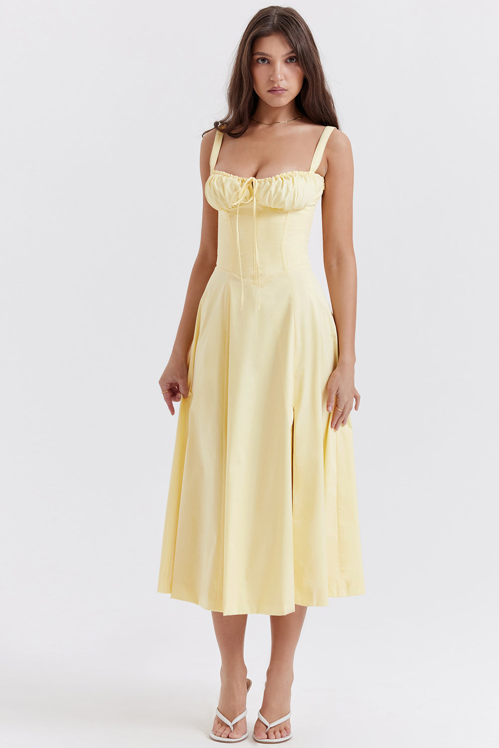 Carmen™ | Gele taille vormende midi-jurk