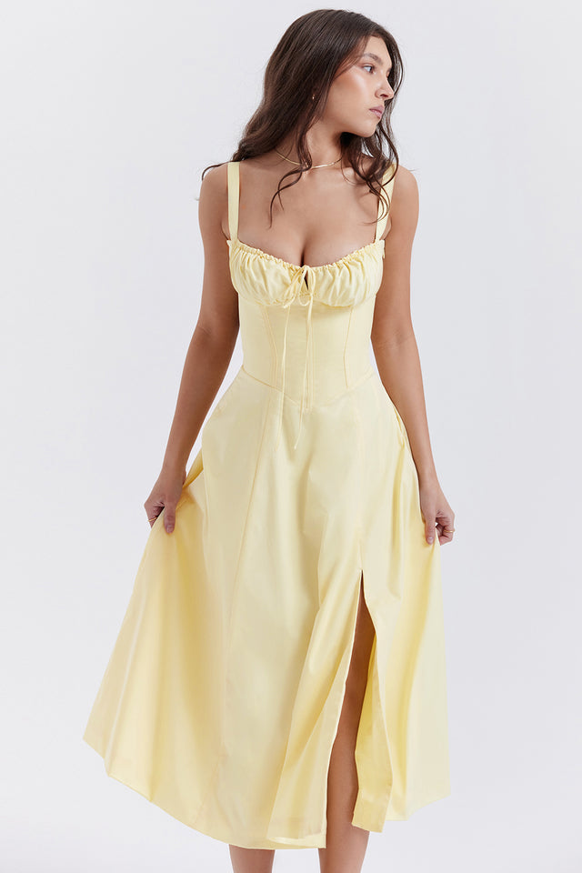 Carmen™ | Gele taille vormende midi-jurk