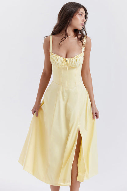 Carmen™ | Gele taille vormende midi-jurk