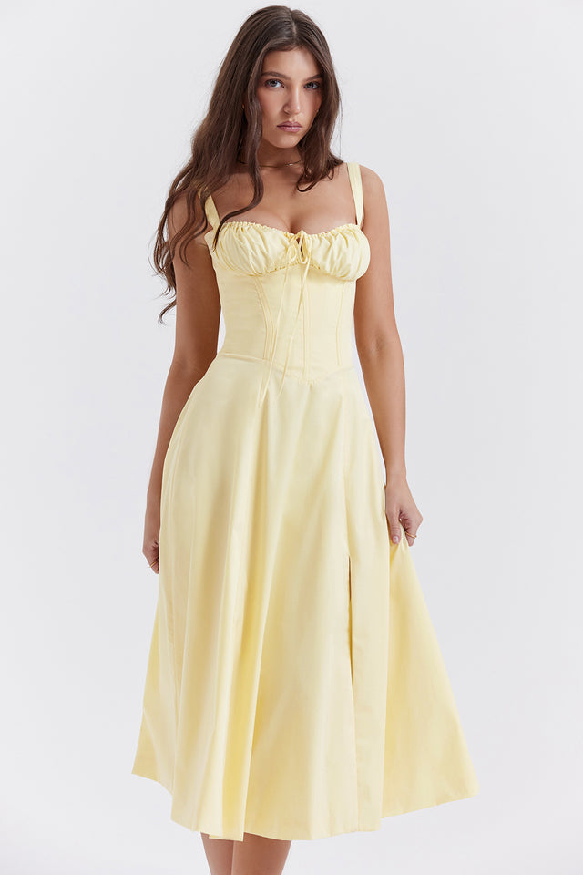 Carmen™ | Gele taille vormende midi-jurk