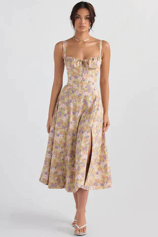 Carmen™ | Kleurrijke taille vormende midi-jurk