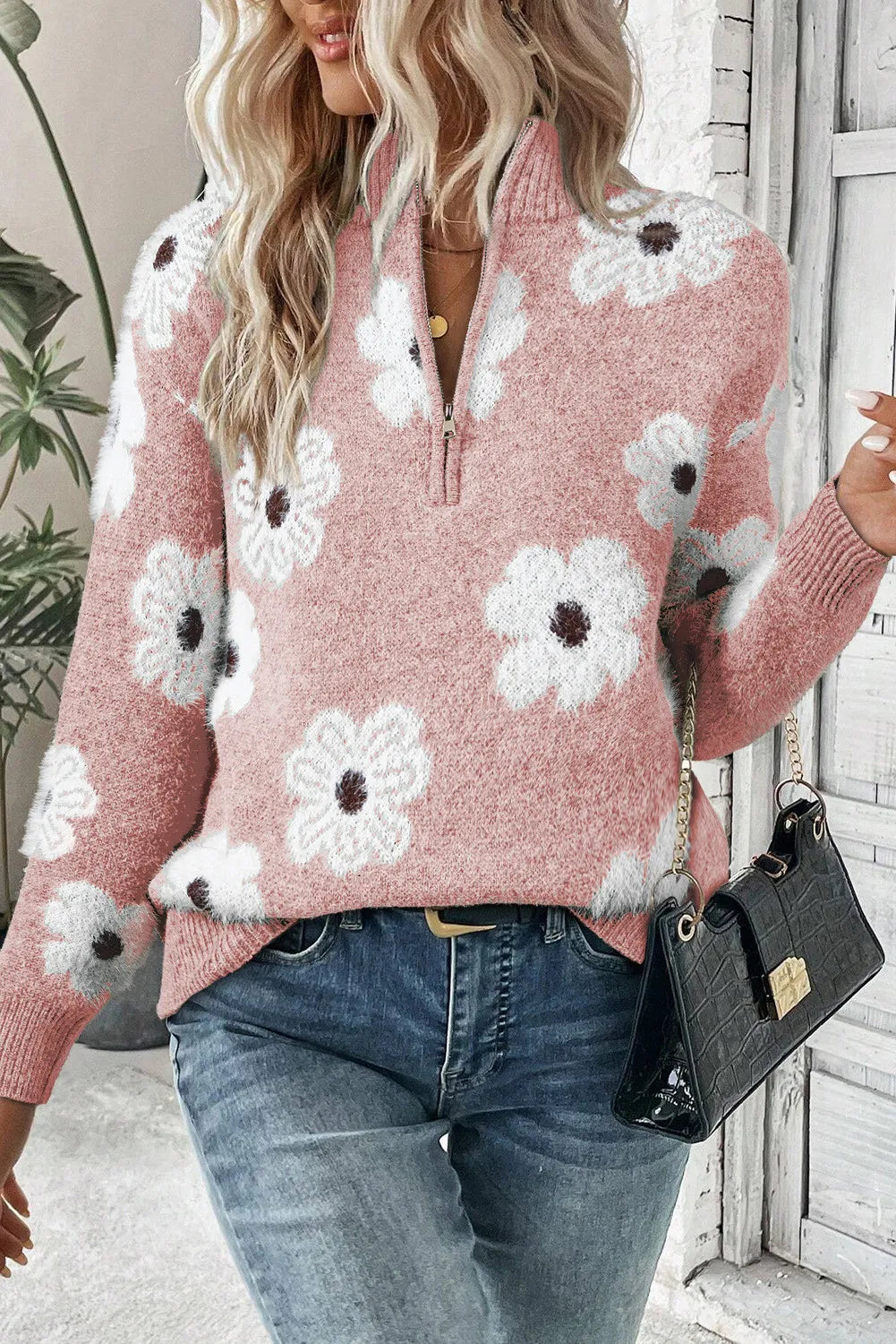 Margaret™| Bloemen Trui met Half Rits Ontwerp