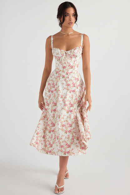 Carmen™ | Roze taille vormende midi-jurk