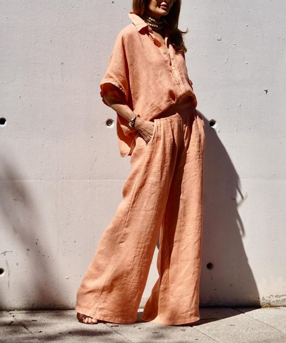 Anneliese™ l Casual Linnen Oranje Tweedelig Pak