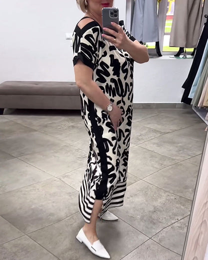 Selene™ | Jurk met korte mouwen en off-the-shoulder print
