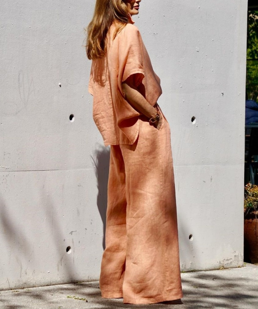Anneliese™ l Casual Linnen Oranje Tweedelig Pak