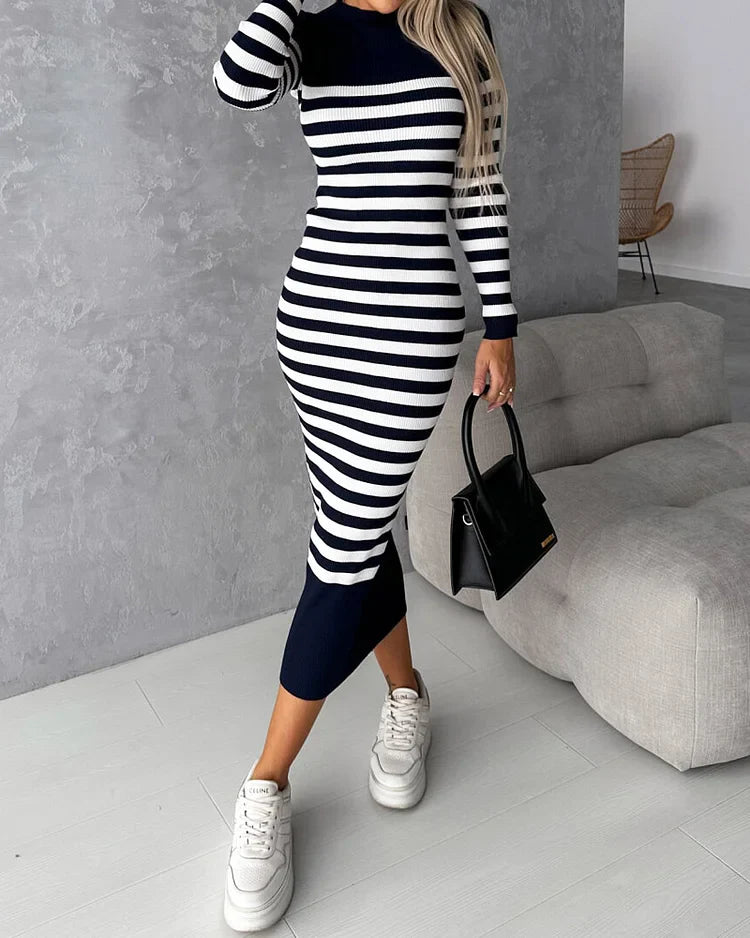 Jarci™ l Lange elegante streepjes jurk