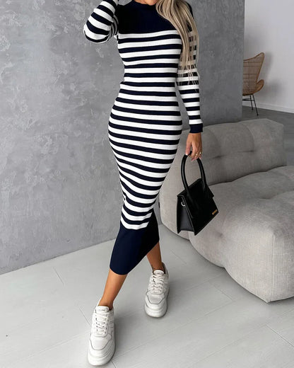 Jarci™ l Lange elegante streepjes jurk