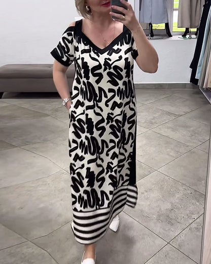 Selene™ | Jurk met korte mouwen en off-the-shoulder print