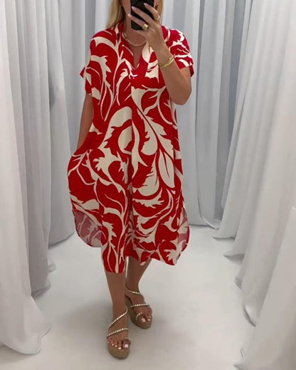 Rumina™ | Casual jurk met split in contrasterende print