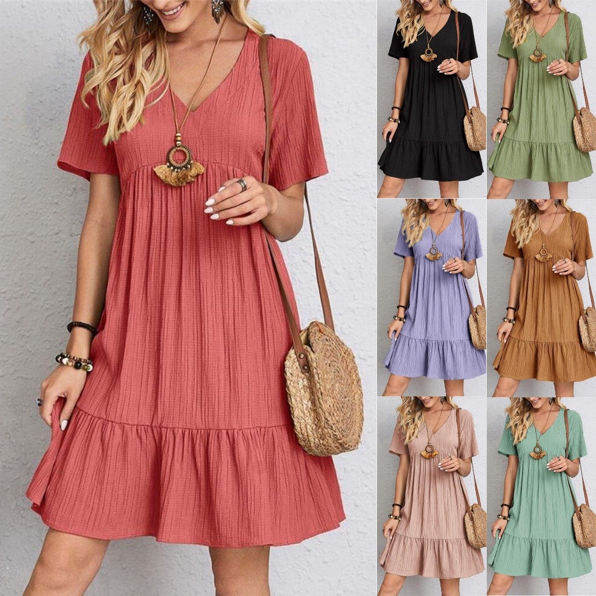 Cina™ l Retro V-hals losse casual jurk