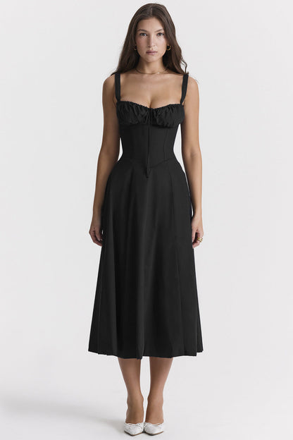 Carmen™ | Zwarte taille vormende midi-jurk
