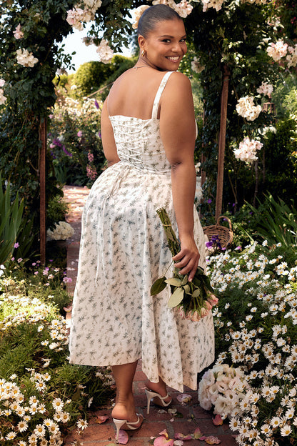 Carmen™ | Lichtgroen taille vormende midi-jurk