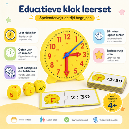 Montessori Klok Leerspel – Houten Educatief Tijd Leer Speelgoed