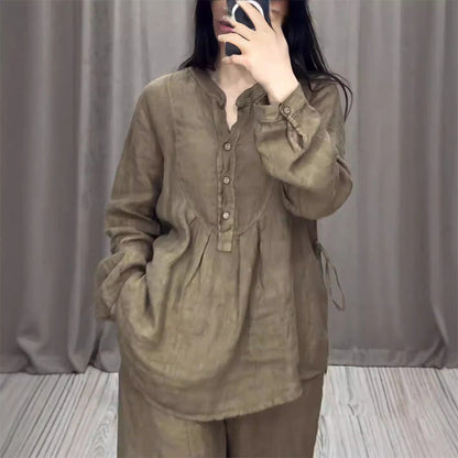Zian™ | Katoen-linnen Lange Mouw Blouse & Broek Set