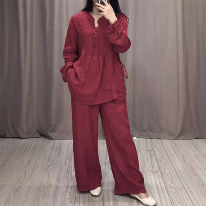 Zian™ | Katoen-linnen Lange Mouw Blouse & Broek Set