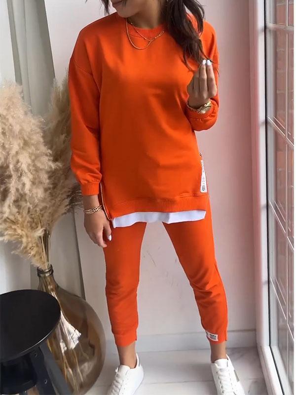 Madeline™| Splitten Detail Ronde Hals Sweatshirt en Broek Set