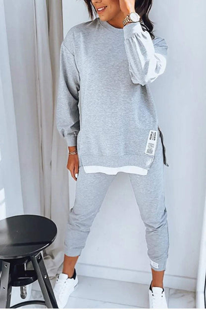 Madeline™| Splitten Detail Ronde Hals Sweatshirt en Broek Set