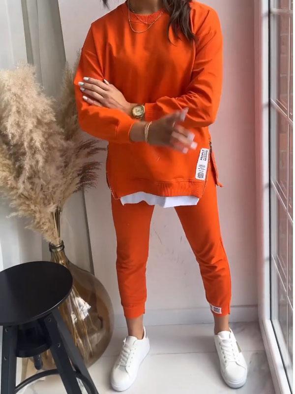 Madeline™| Splitten Detail Ronde Hals Sweatshirt en Broek Set