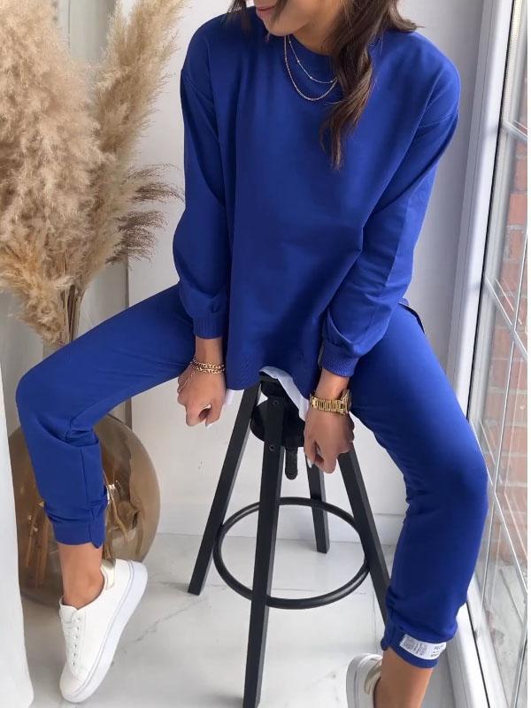 Madeline™| Splitten Detail Ronde Hals Sweatshirt en Broek Set