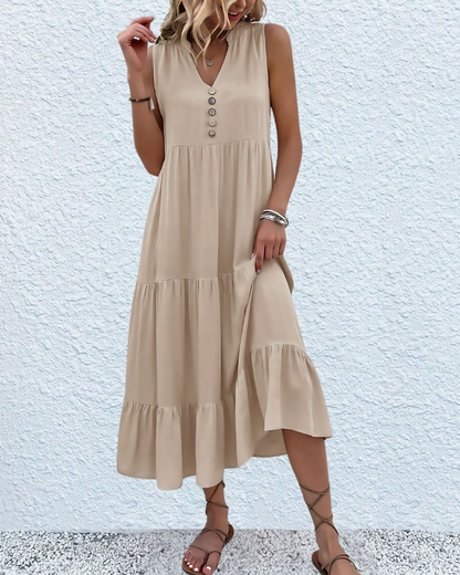 Genesis™ | V-Hals Knoop Front Flowy Midi Dress