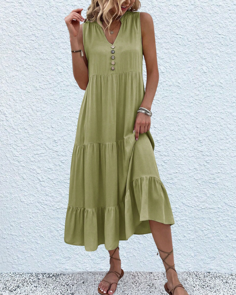 Genesis™ | V-Hals Knoop Front Flowy Midi Dress