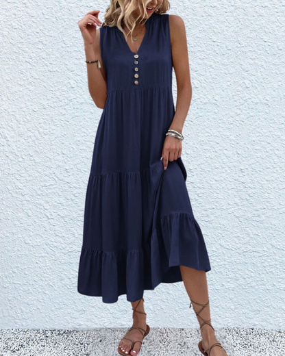 Genesis™ | V-Hals Knoop Front Flowy Midi Dress