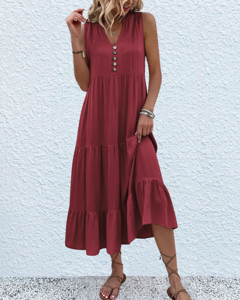 Genesis™ | V-Hals Knoop Front Flowy Midi Dress
