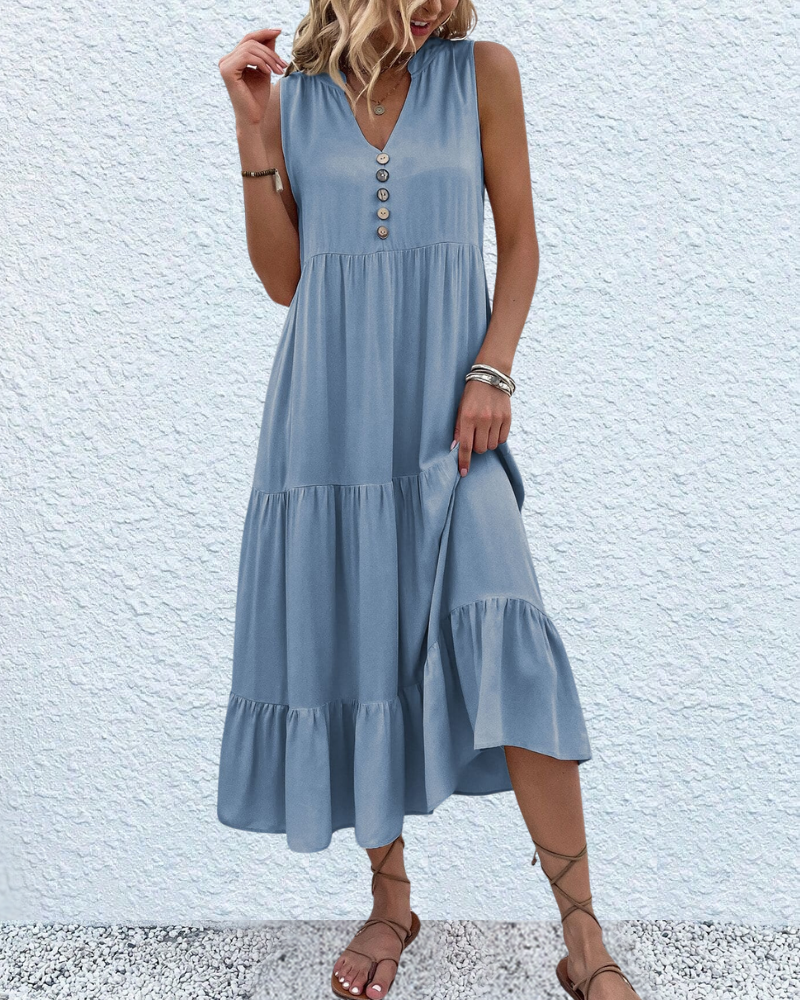 Genesis™ | V-Hals Knoop Front Flowy Midi Dress